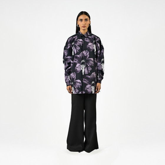 Tongue-printed oversized cotton shirt