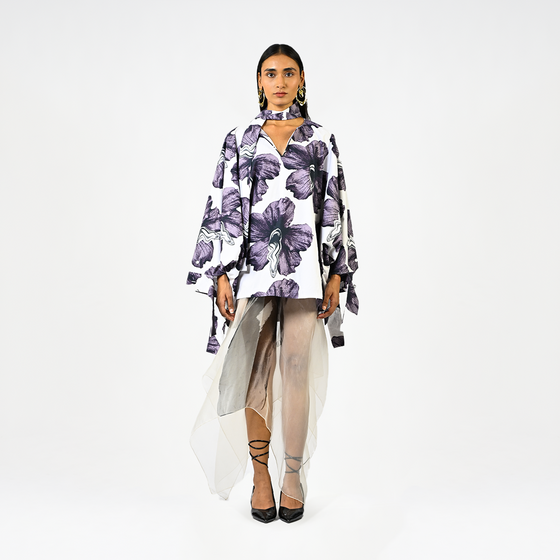 Tongue-printed cotton kaftan