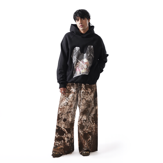 Oversized unisex denim with all-over hand-painted mud-washed surface (White)