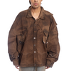 Oversized unisex jacket with 100 patched panels and  hand-painted mud washed surface (Brown)