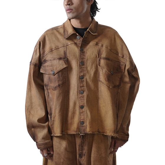 Oversized unisex jacket with hand-painted mud-washed surface (Copper)