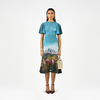 Sculpted horse grazing landscaped lycra dress
