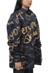 Oversized unisex shirt with 'everyone sucks' all-over print (Navy Blue)