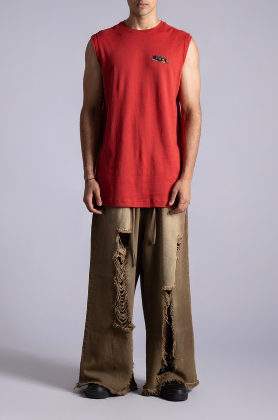 'The Ranch' Sleeveless T-shirt (Crimson)