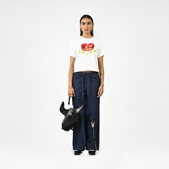 Straight fit hand-embroidered canine denim
