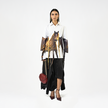  Horse printed cotton shirt with hanging silk threads