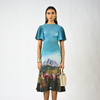 Sculpted horse grazing landscaped lycra dress