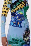 Handcrafted Graffiti Dress (Sky Blue)