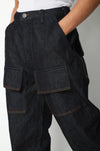 Dark Washed Huemn Jeans With Oversized Patch Pockets