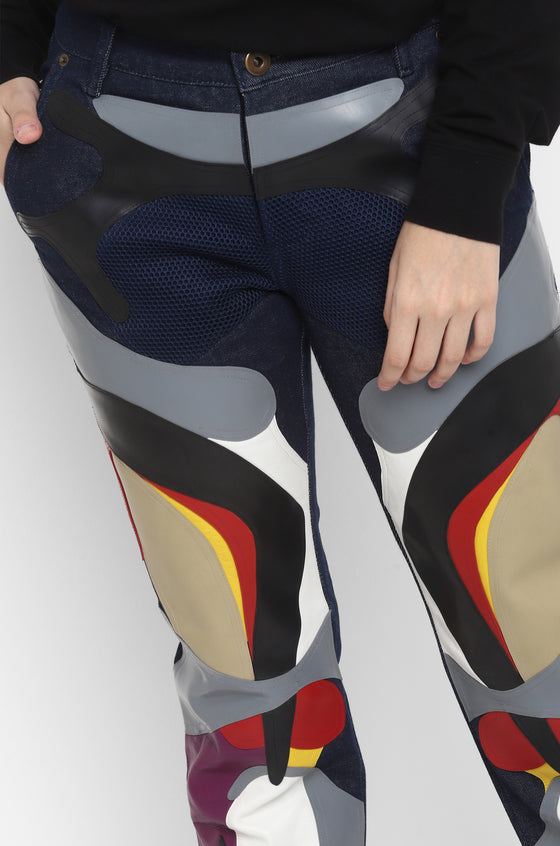 Panelled Multi-Material Jeans (Indigo)