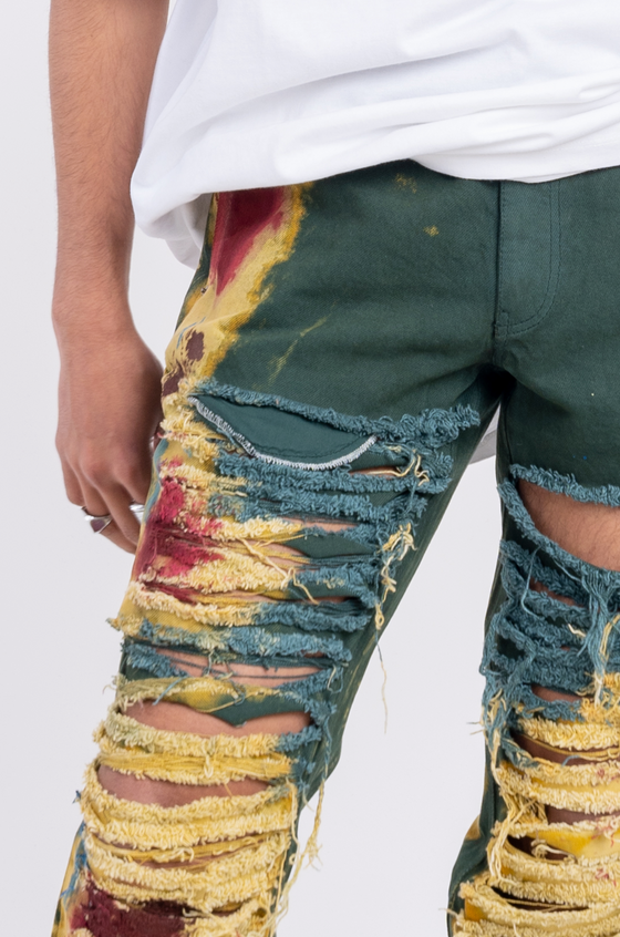 Huemn Blood Washed Slit And Frayed Denim (Green)